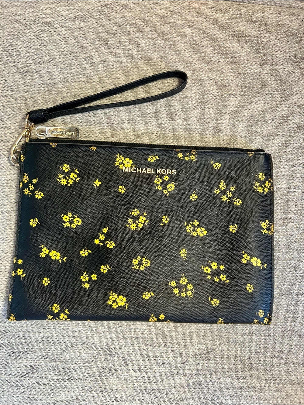 Michael Kors Jet Set Travel Black Wristlet Pouch with Yellow Floral Accents - Picture 3 of 11